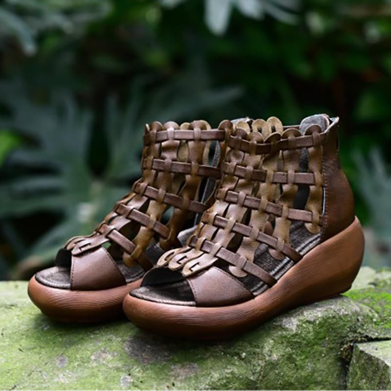 Rome-stijl Open Teen Sandalen Met Sleehak Voor Dames