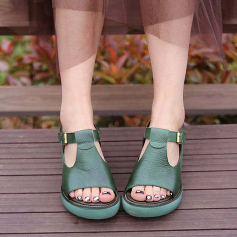 Solide Lederen Casual Platform Sandalen Met Verstelbare Gesp