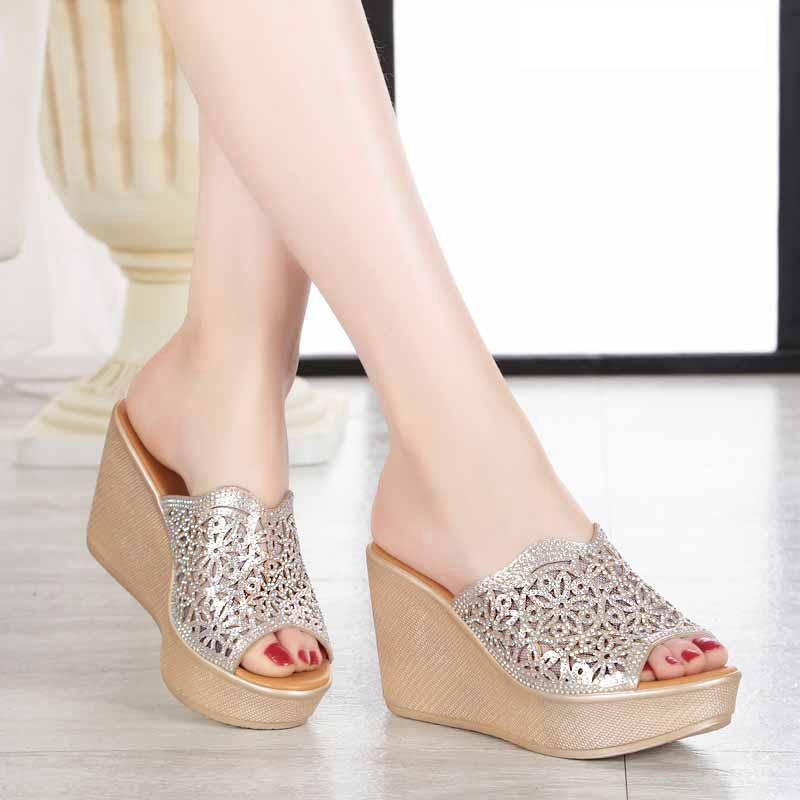 Strass Hoge Helling Hak Antislip Sandalen En Pantoffels Maat 11 September