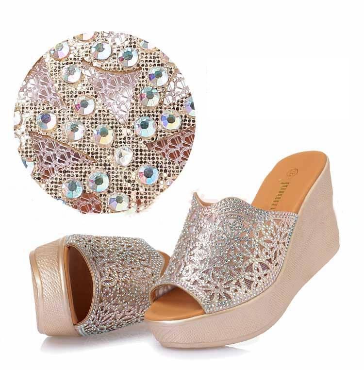 Strass Hoge Helling Hak Antislip Sandalen En Pantoffels Maat 11 September