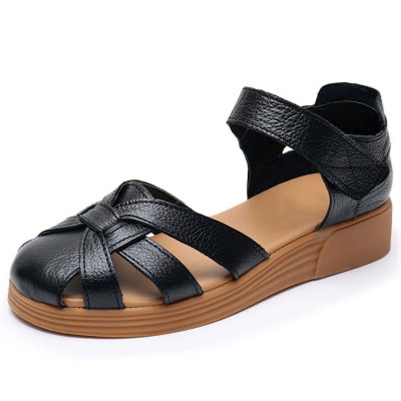 Uitgeholde Lederen Casual Klittenbandsandalen