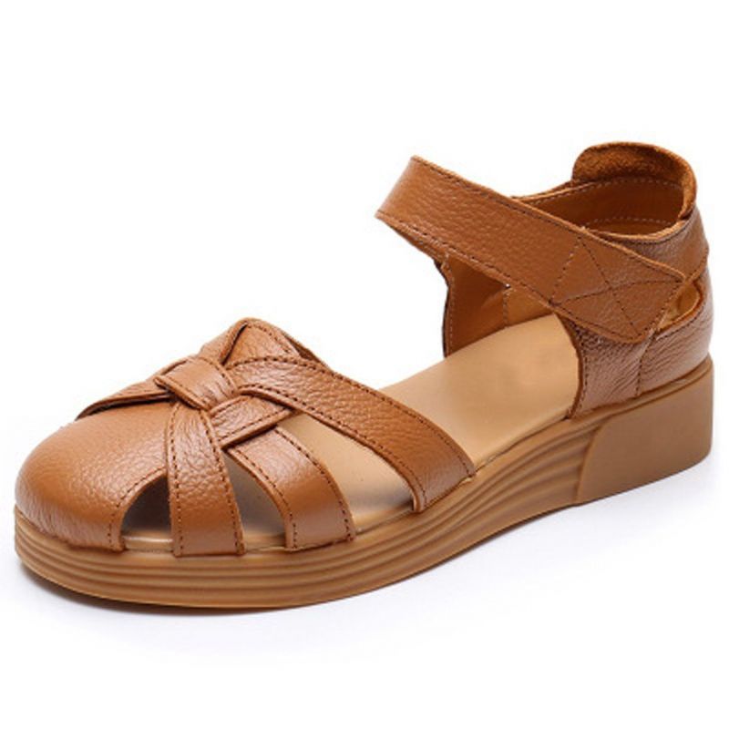 Uitgeholde Lederen Casual Klittenbandsandalen