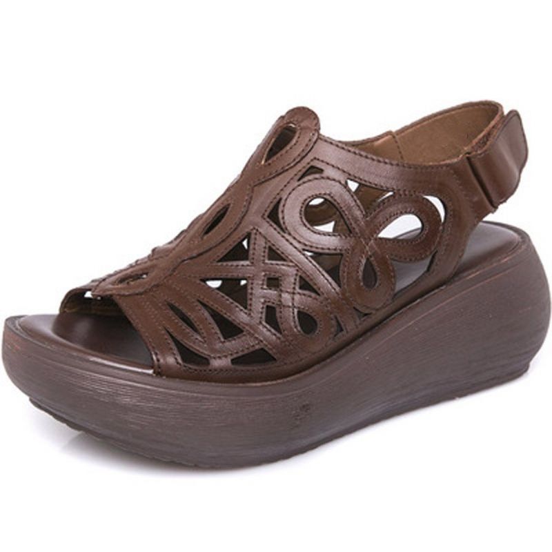 Uithollen Naaien Casual Leren Wegde Sandalen