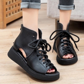 Vintage Platform Schoenen Wedge Open Teen Leren Sandalen