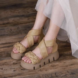 Zomer Dames Leren Gevlochten Wedge Sandalen