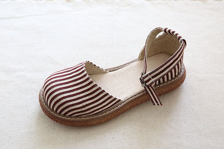 Zomer Dames Retro Streep Canvas Sandalen