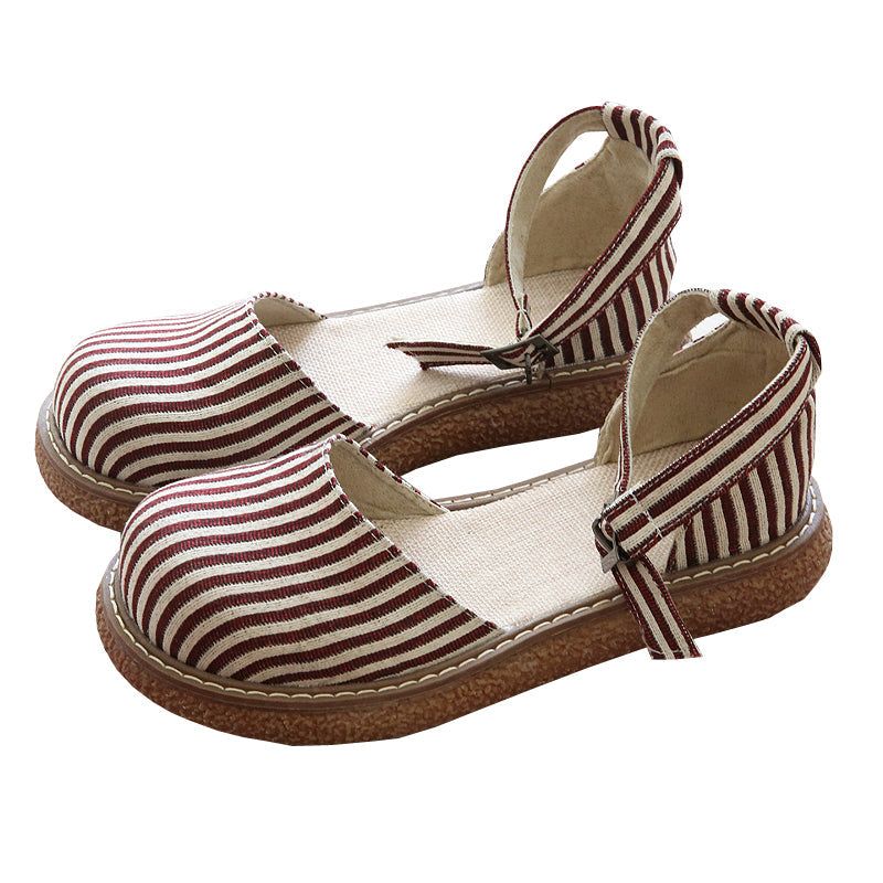 Zomer Dames Retro Streep Canvas Sandalen