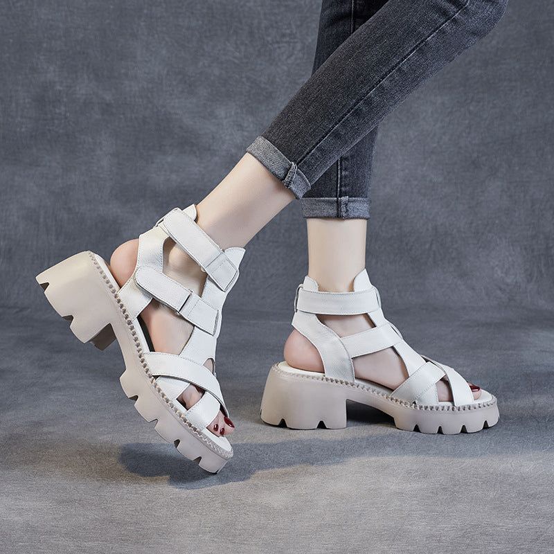 Zomer Gevlochten Leer Dames Casual Wedge Sandalen