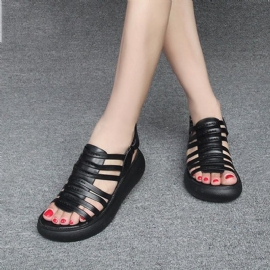 Zomer Leren Wedge Comfortabele Bodem Sandalen