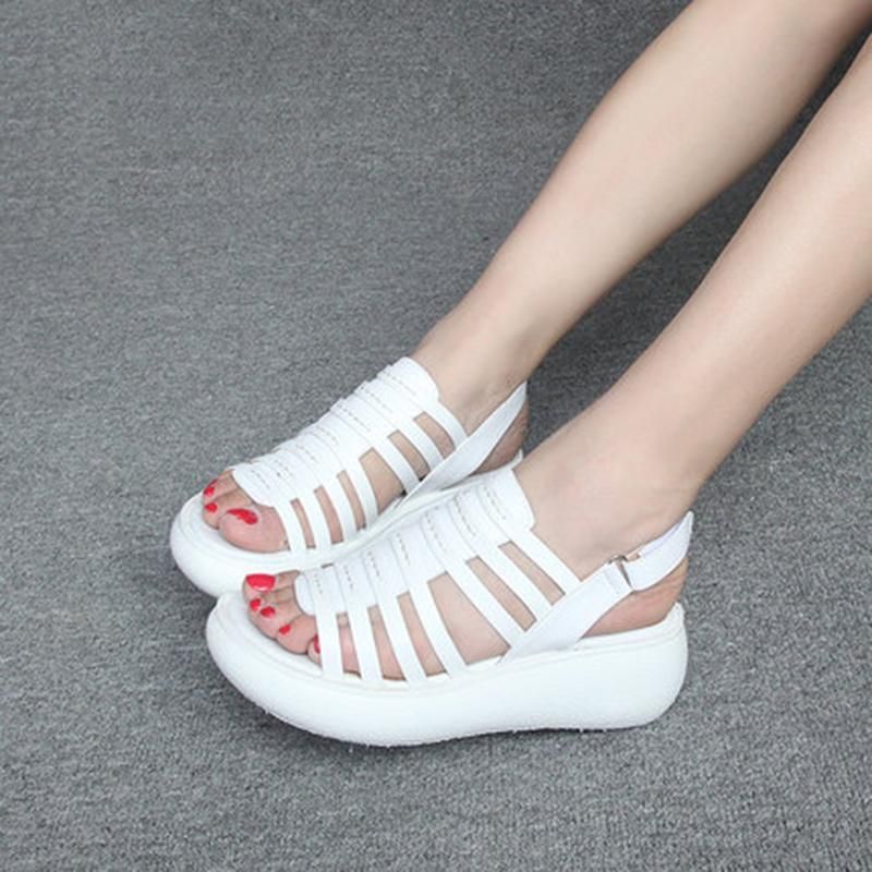 Zomer Leren Wedge Comfortabele Bodem Sandalen