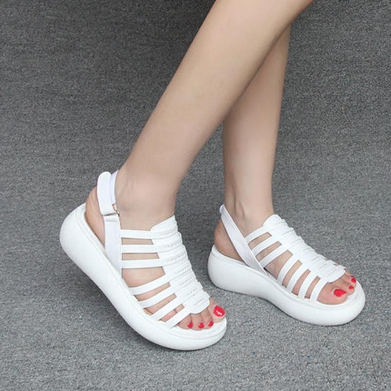 Zomer Leren Wedge Comfortabele Bodem Sandalen