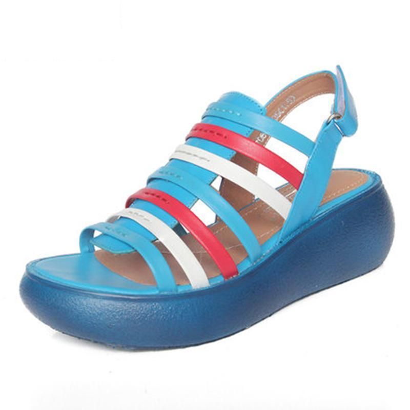 Zomer Leren Wedge Comfortabele Bodem Sandalen