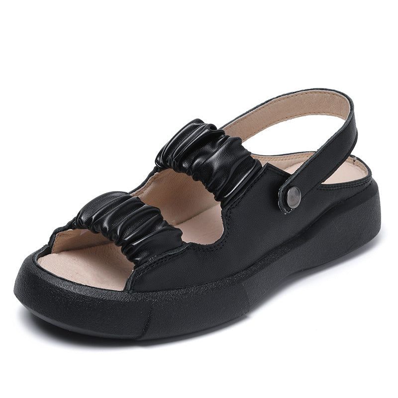 Zomer Retro Geplooide Leren Casual Sandalen