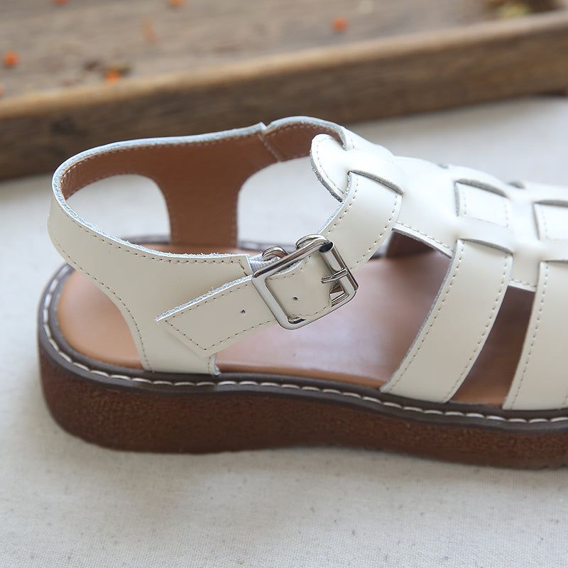 Zomer Retro Holle Handgemaakte Lederen Sandalen