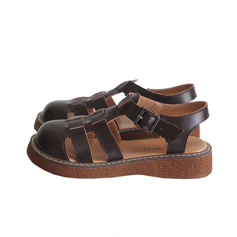 Zomer Retro Holle Handgemaakte Lederen Sandalen