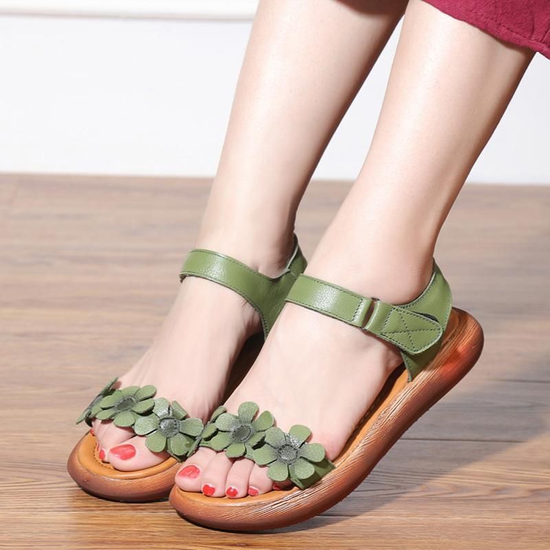 Zomer Retro Leren Bloem Dames Sandalen