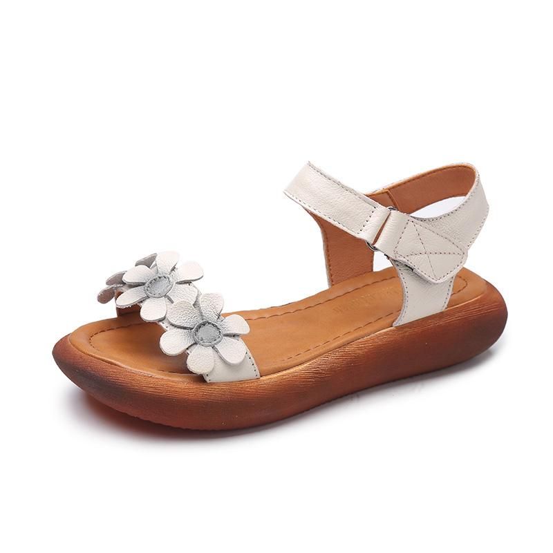 Zomer Retro Leren Bloem Dames Sandalen