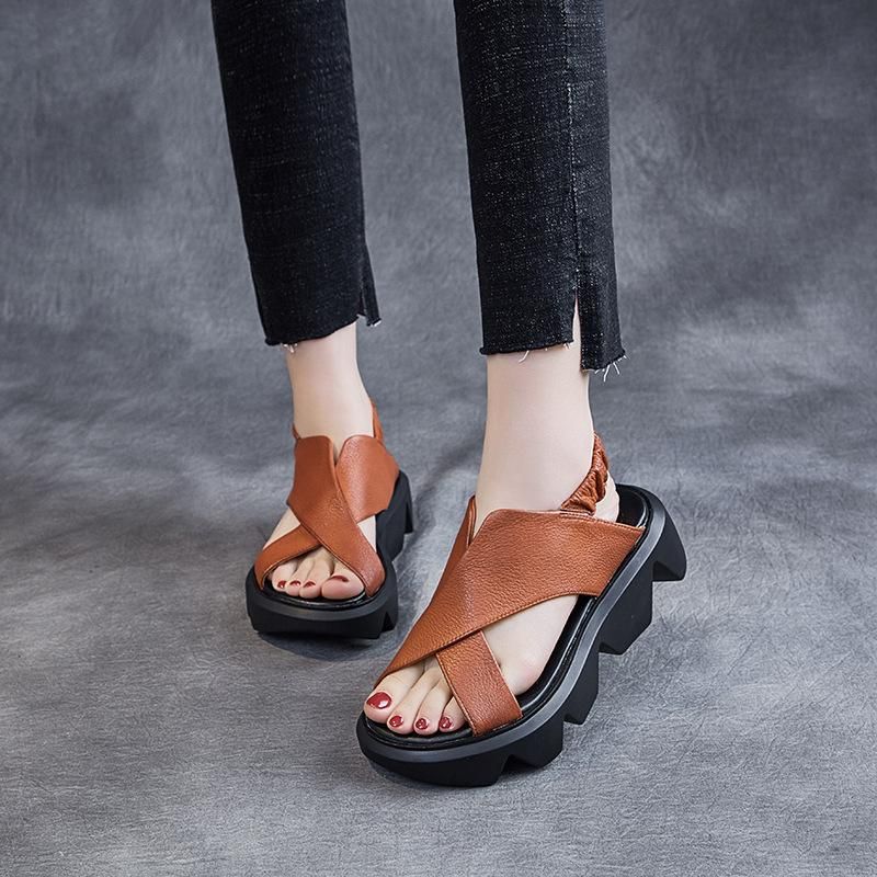 Zomer Retro Leren Strand Platform Sandalen