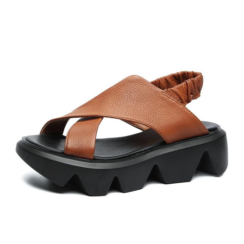 Zomer Retro Leren Strand Platform Sandalen