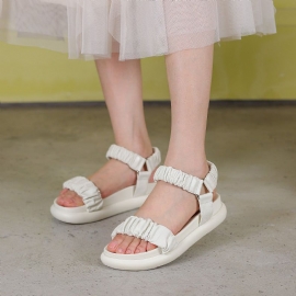 Zomer Retro Mode Zachte Geplooide Leren Casual Sandalen