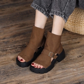 Zomer Vintage Holle Leren Platform Sandalen