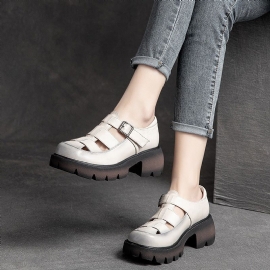 Zomer Vintage Leren Hollow Velcro Casual Sandalen