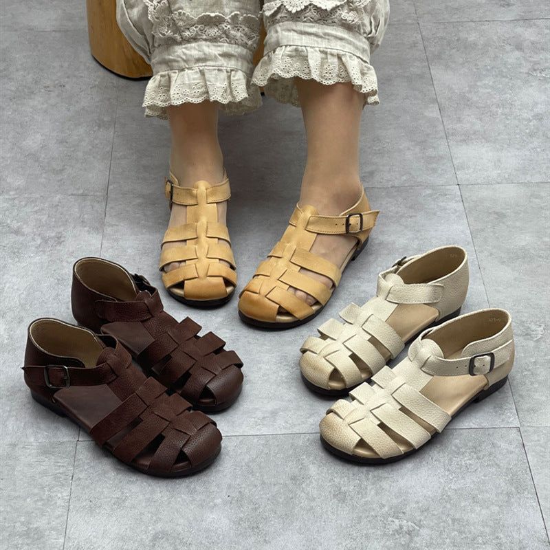 Zomer Vintage Strappy Lederen Handgemaakte Casual Sandalen