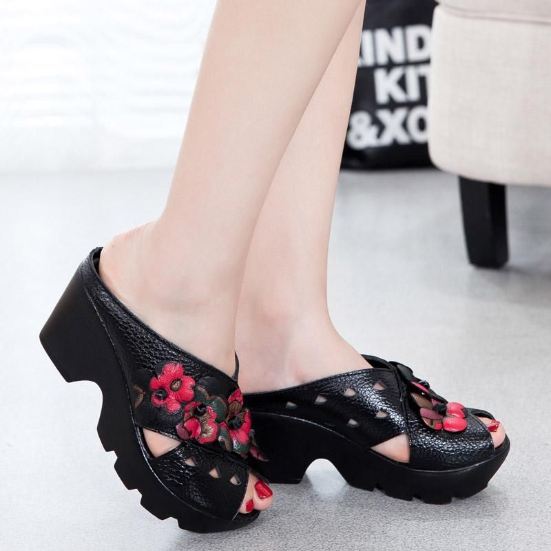 Zomer Wedges Nationale Leren Holle Sandalen