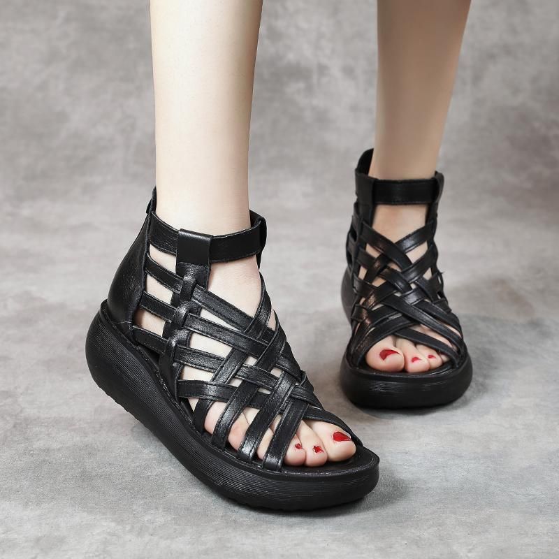 Zomerleer Hollow Soft Sole Casual Sandalen