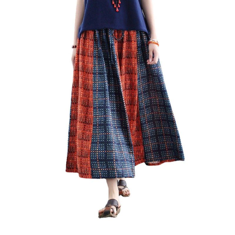 Dames Boho Retro Patchwork A-lijn Katoenen Rok