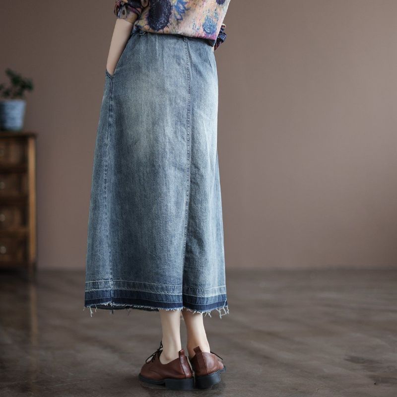 Herfst Retro Hollow A-lijn Denim Rok