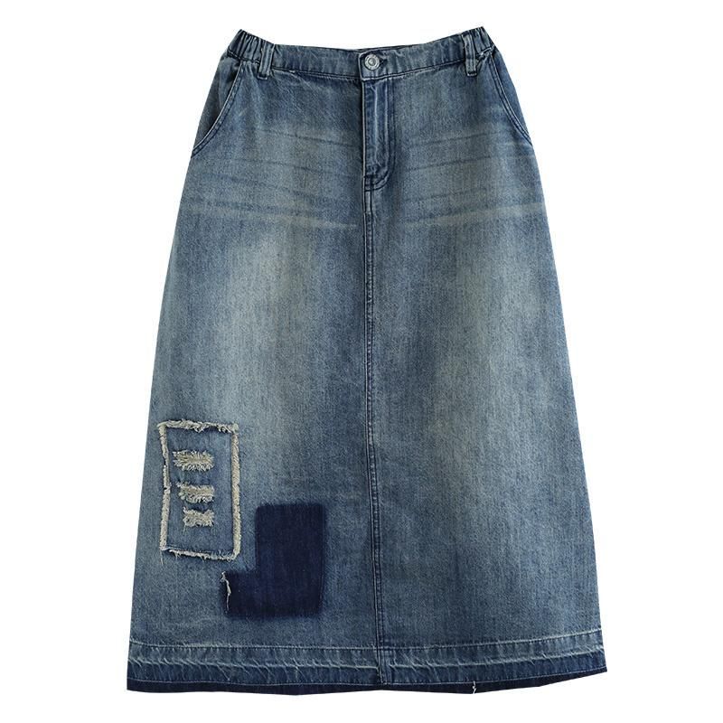 Herfst Retro Hollow A-lijn Denim Rok