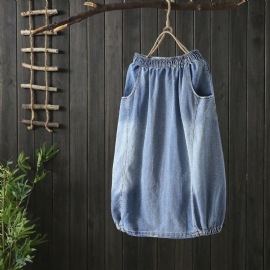 Herfst Stiksels Vintage Denim Damesrok Blauw