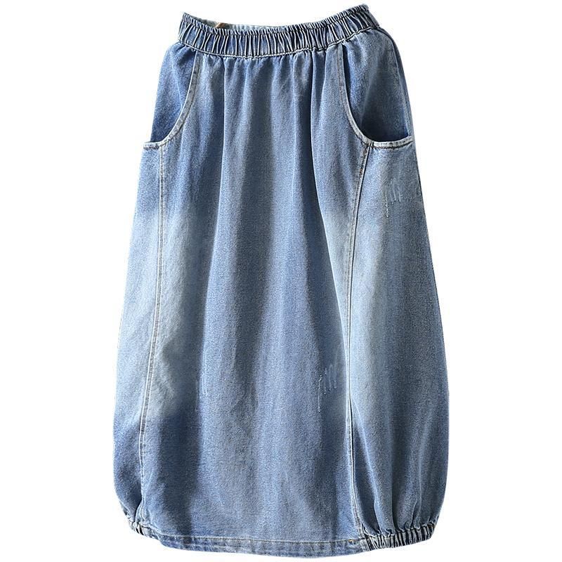 Herfst Stiksels Vintage Denim Damesrok Blauw