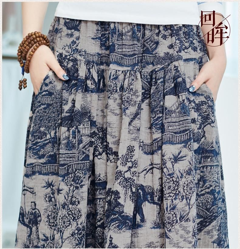 Katoenen Linnen Print Losse Vintage Rok