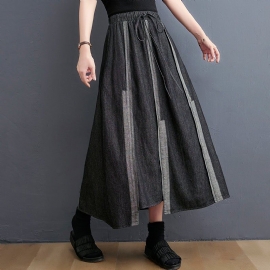 Lente Onregelmatige Streep Patchwork Retro Denim Rok