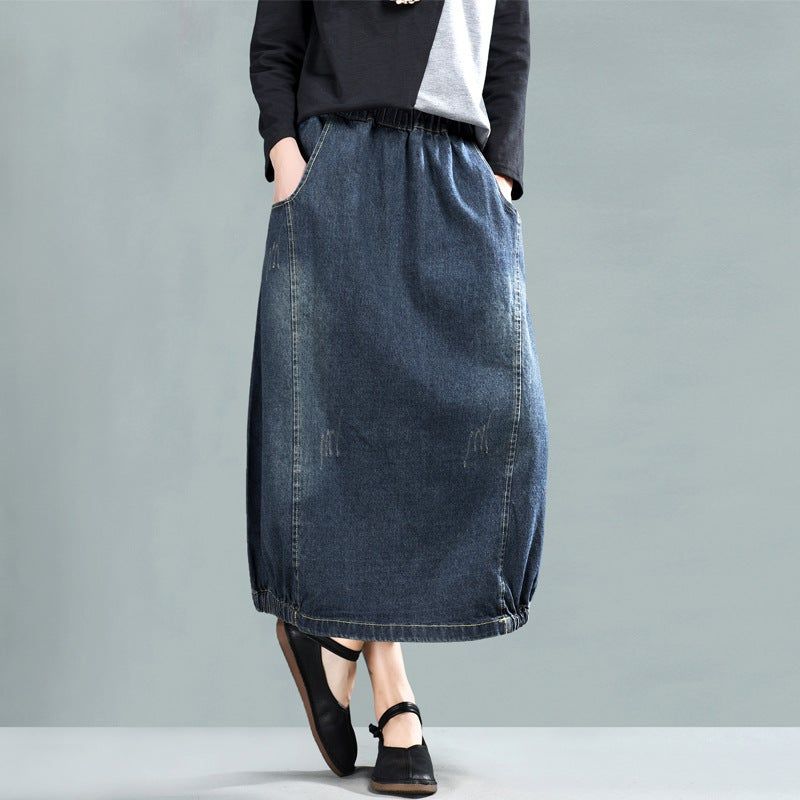 Lente Retro A-lijn Katoenen Denim Rok