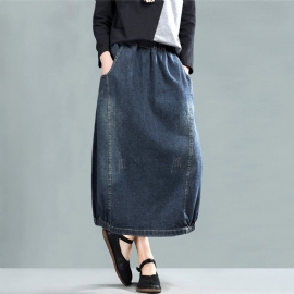 Lente Retro A-lijn Katoenen Denim Rok