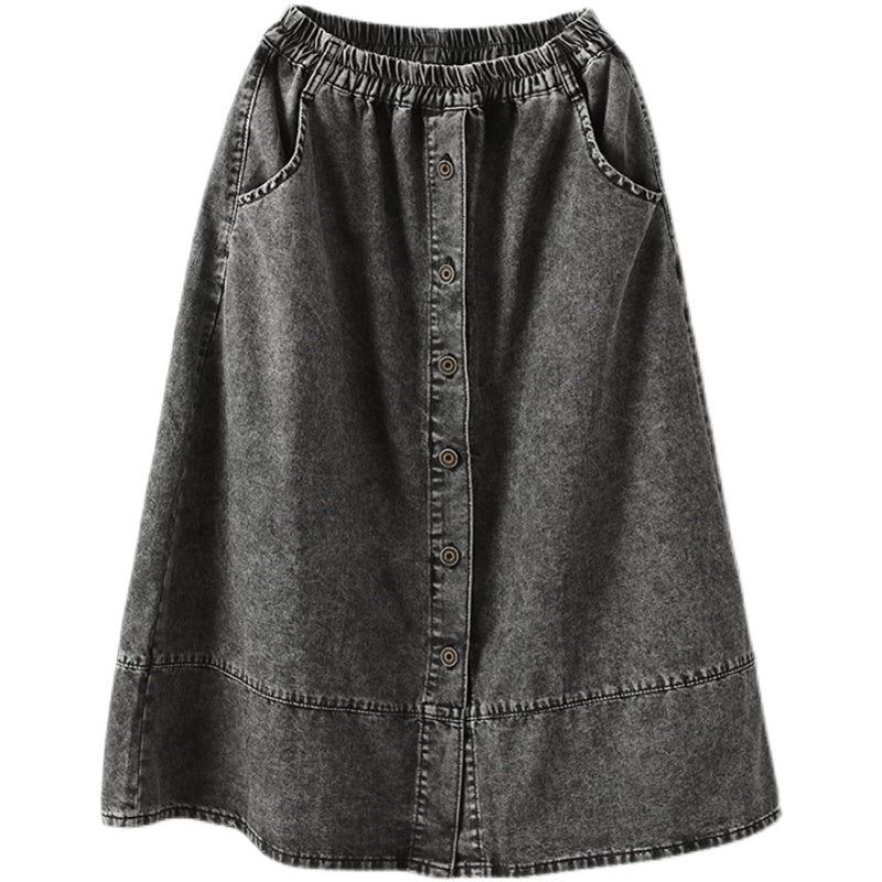 Lente Retro Katoen Patchwork A-lijn Split Denim Rok