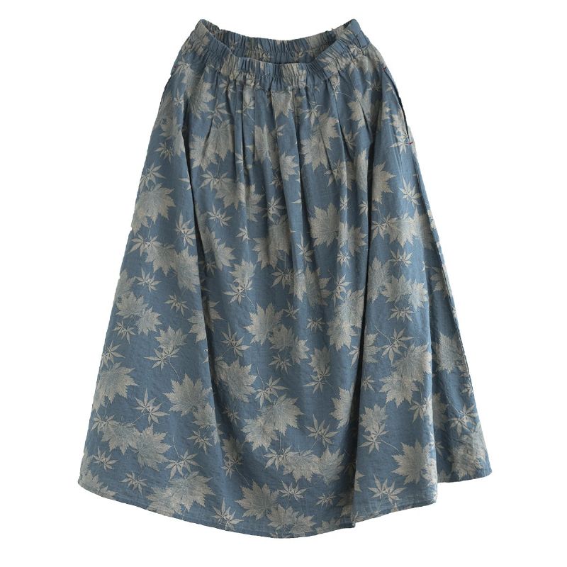 Lente Retro Leaf Print Hoge Taille Katoen Linnen Rok