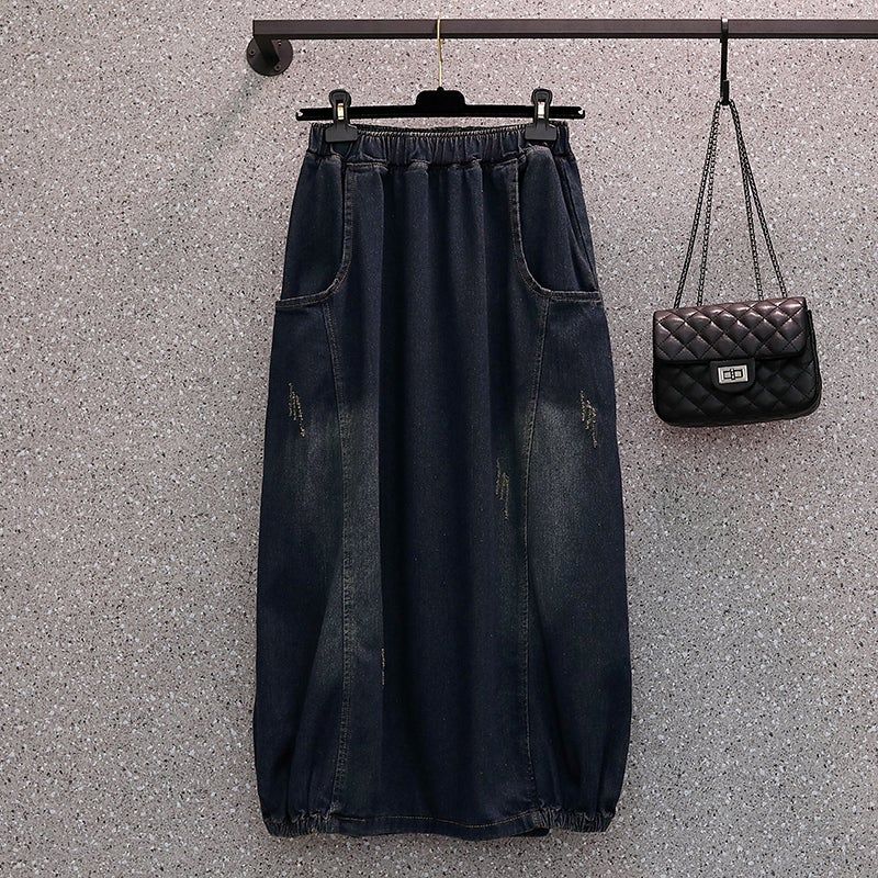 Losse Lente Hoge Elastische Taille Denim Rok