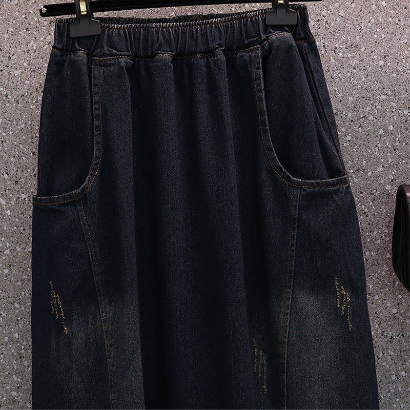 Losse Lente Hoge Elastische Taille Denim Rok