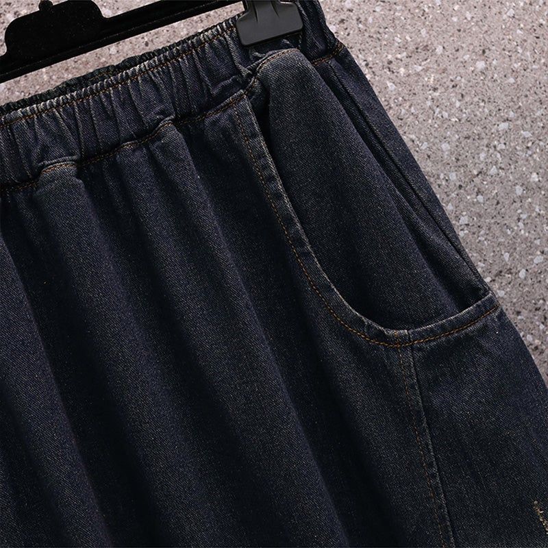 Losse Lente Hoge Elastische Taille Denim Rok