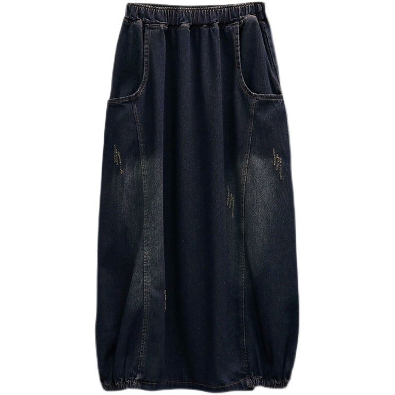 Losse Lente Hoge Elastische Taille Denim Rok