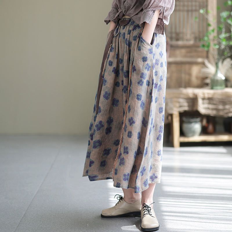 Plus Maat Zomer Vintage Bloemen Casual Linnen Rok