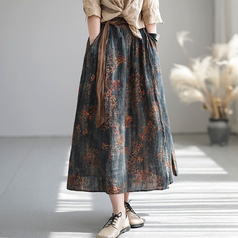 Plus Maat Zomer Vintage Bloemen Casual Linnen Rok