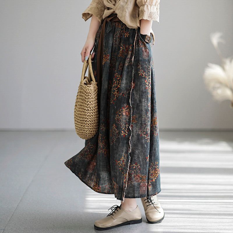 Plus Maat Zomer Vintage Bloemen Casual Linnen Rok