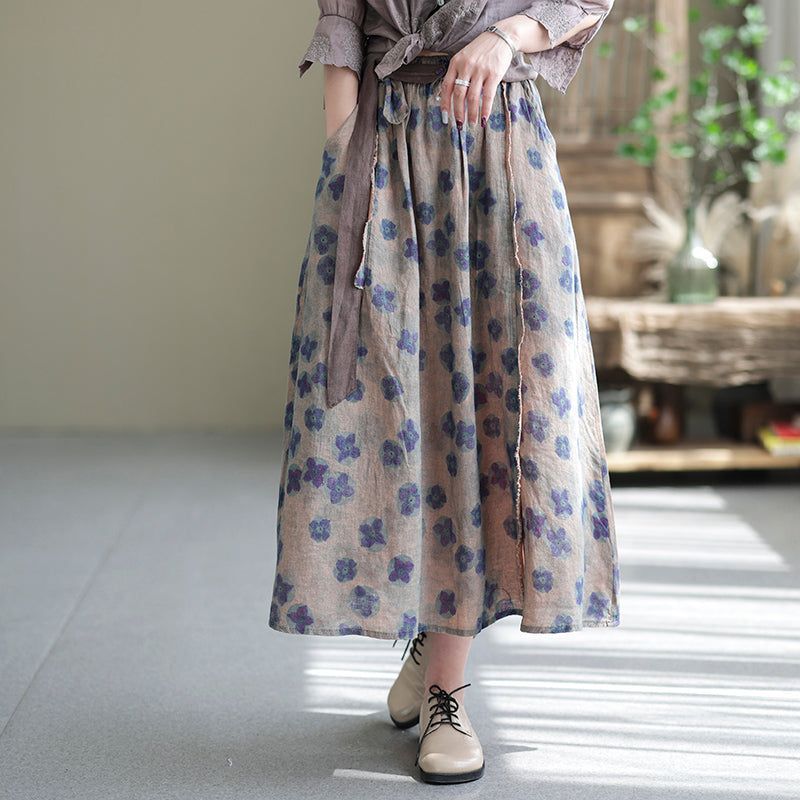 Plus Maat Zomer Vintage Bloemen Casual Linnen Rok