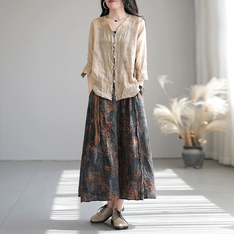 Plus Maat Zomer Vintage Bloemen Casual Linnen Rok