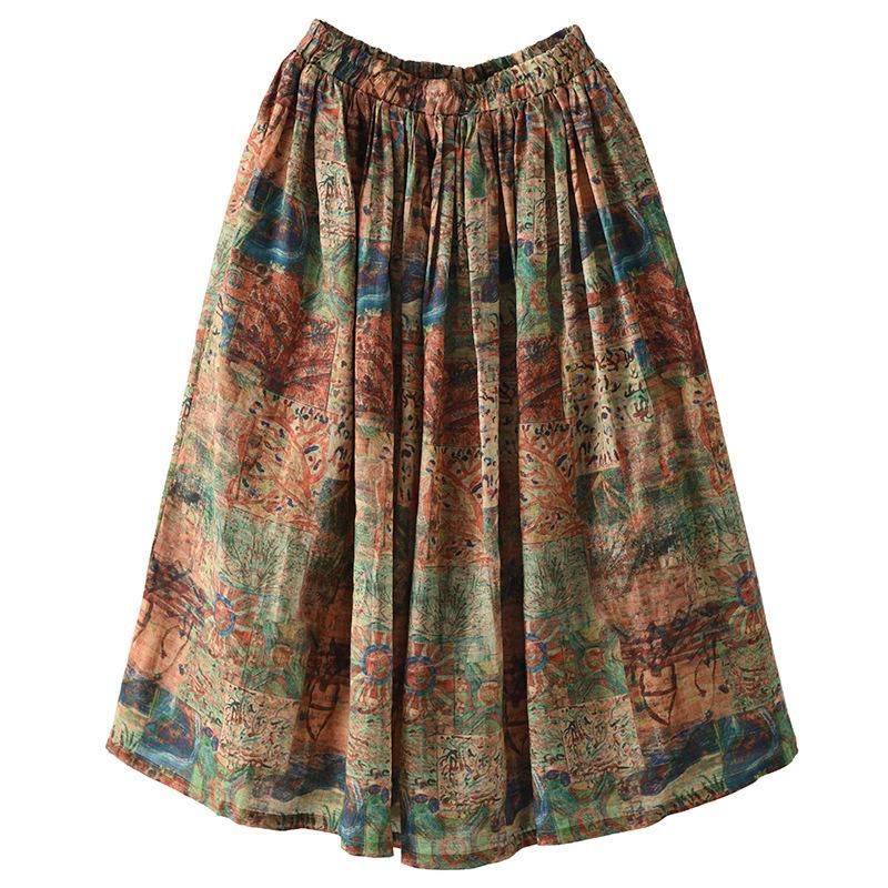 Plus Size Zomer Bloemenprint Losse Linnen Rok